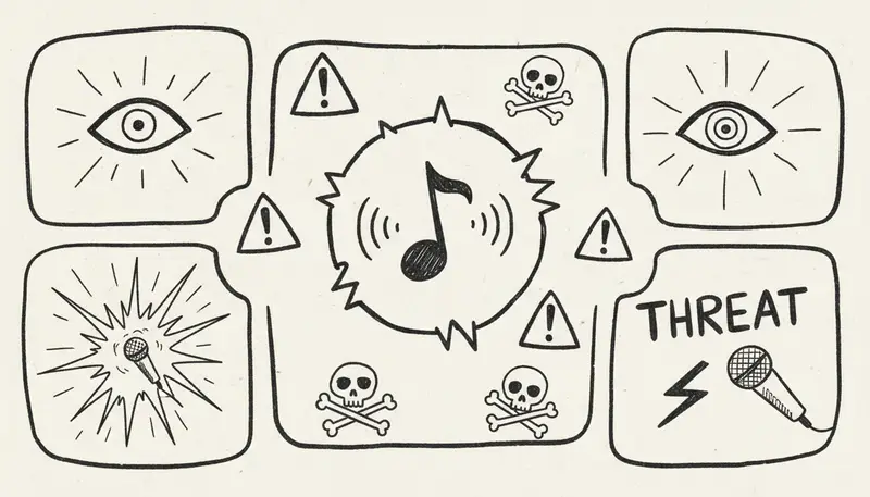 Warning visualization showing copyright infringement threats and risks - security alert design with red warning symbols