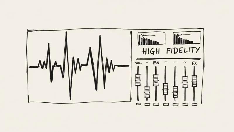 Udio AI song generator workspace - clean interface sketch