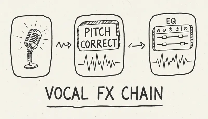 AI vocal processing chain with pitch and clarity controls