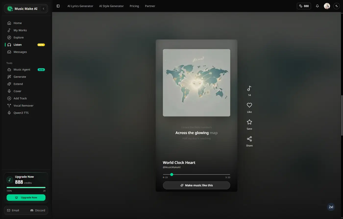 Full-screen listening mode with synced lyrics