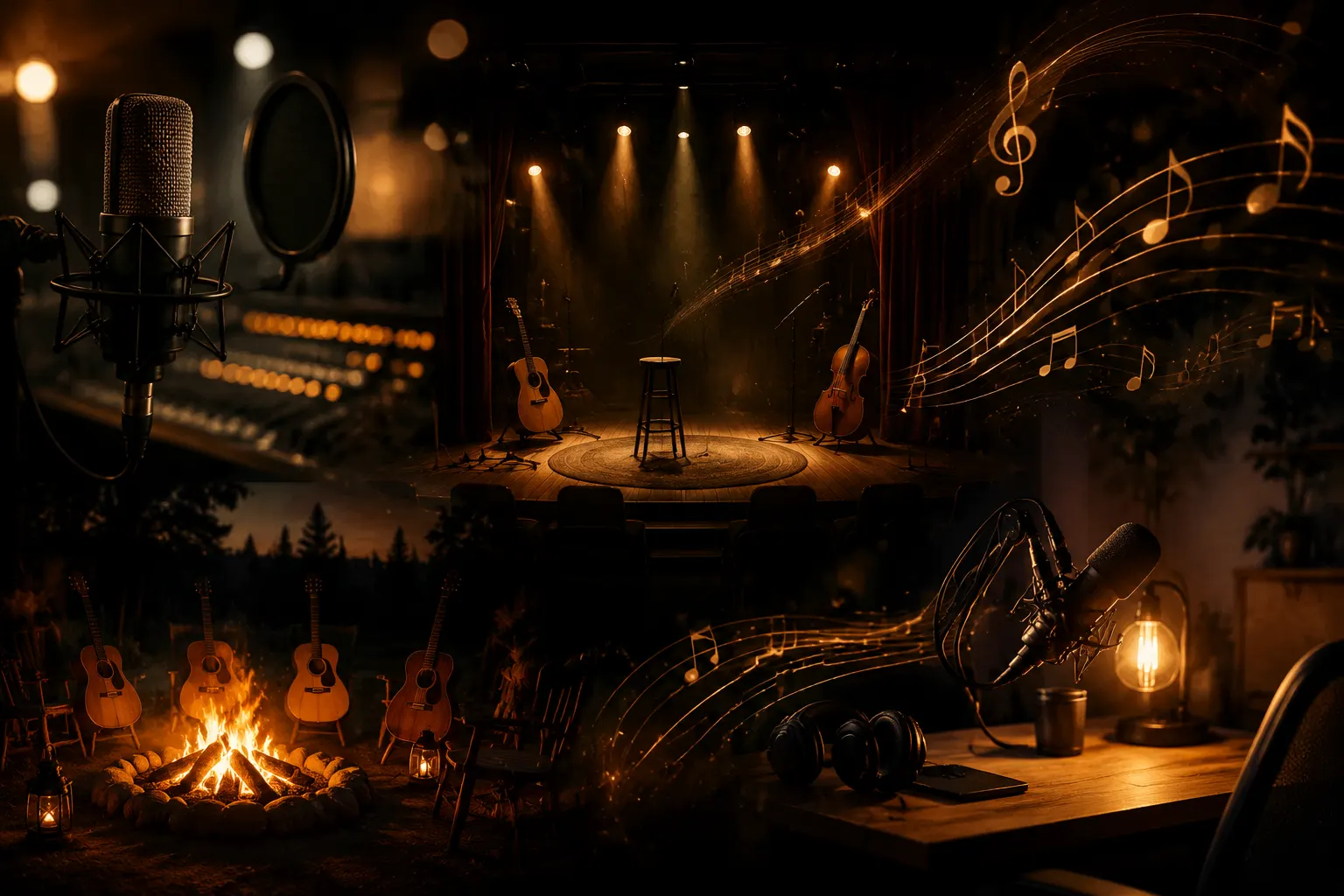 Penampilan akustik live dan perlengkapan rekaman